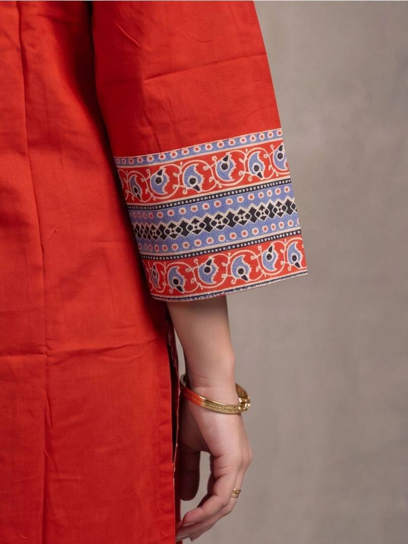 women ethnic motifs printed regular cotton kurta with trousers & with dupatta