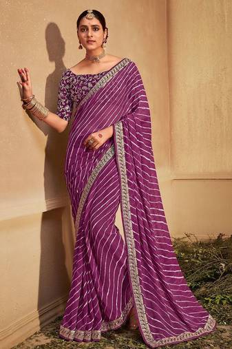 purple leheriya embroidered saree