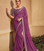 purple leheriya embroidered saree