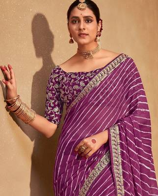purple leheriya embroidered saree 2