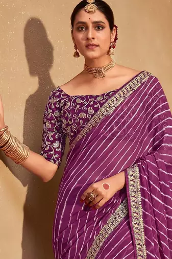 purple leheriya embroidered saree
