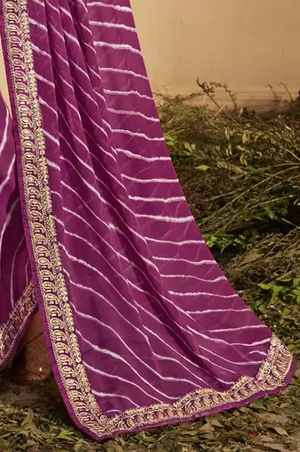 purple leheriya embroidered saree
