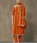 women ethnic motifs embroidered regular thread work cotton kurta with trousers & with dupatta