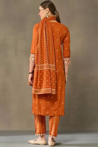 women ethnic motifs embroidered regular thread work cotton kurta with trousers & with dupatta