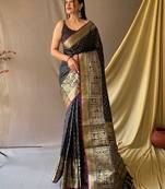black black & gold-toned geometric woven design zari kanjeevaram saree