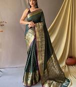 green green & gold-toned geometric woven design zari kanjeevaram saree