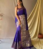 blue blue & gold-toned geometric woven design zari kanjeevaram saree