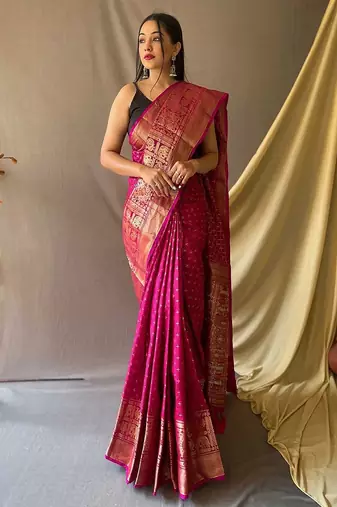 pink pink & gold-toned geometric woven design zari kanjeevaram saree