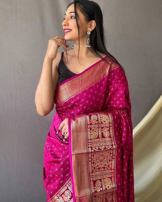 pink pink & gold-toned geometric woven design zari kanjeevaram saree 3