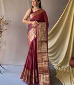 maroon ethnic motifs woven design zari kanjeevaram saree