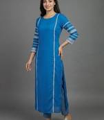 women ethnic motifs embroidered regular thread work kurta with trousers