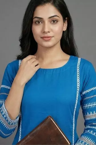 women ethnic motifs embroidered regular thread work kurta with trousers
