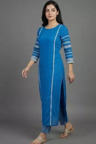women ethnic motifs embroidered regular thread work kurta with trousers