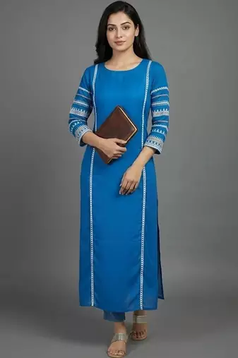 women ethnic motifs embroidered regular thread work kurta with trousers