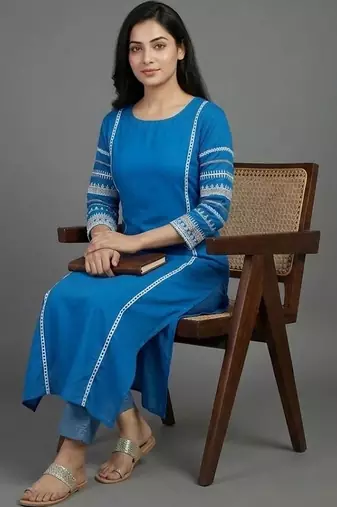 women ethnic motifs embroidered regular thread work kurta with trousers