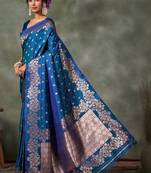 teal woven design silk blend banarasi saree