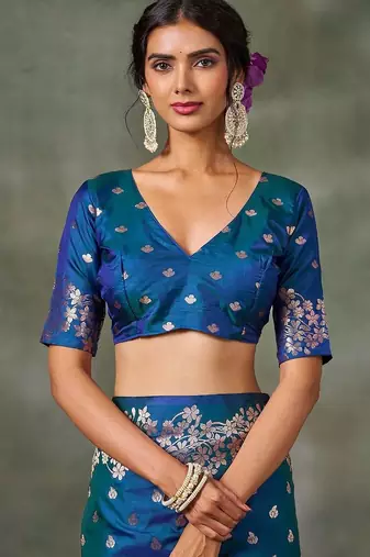 teal woven design silk blend banarasi saree