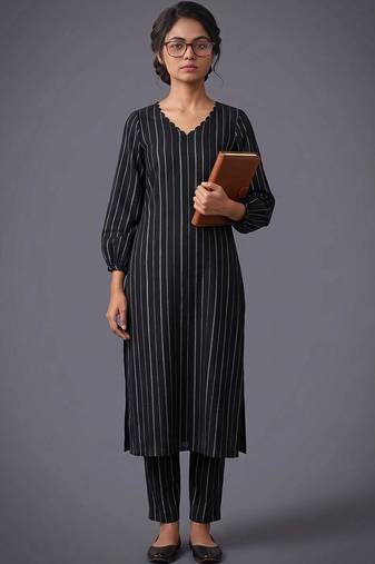 women printed regular silk crepe kurta with trousers