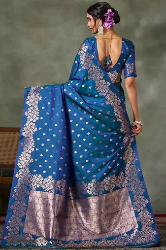teal woven design silk blend banarasi saree