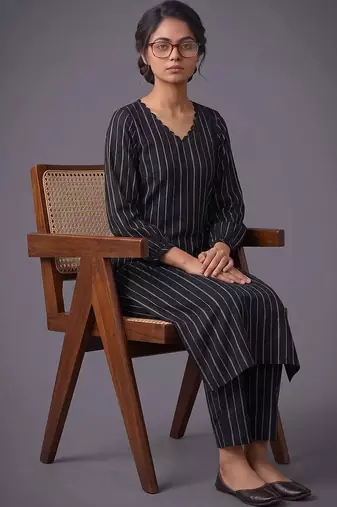 women printed regular silk crepe kurta with trousers