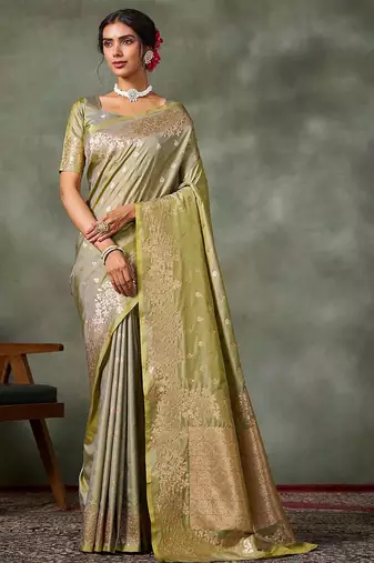 green woven design zari silk blend banarasi saree