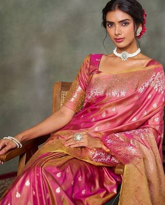 purple woven design silk blend banarasi saree 1