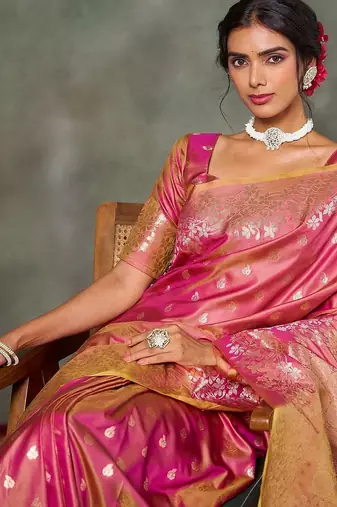 purple woven design silk blend banarasi saree