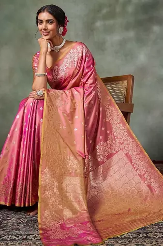 purple woven design silk blend banarasi saree
