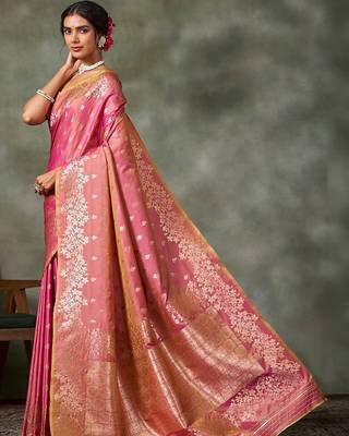 purple woven design silk blend banarasi saree 5