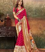 pink ethnic motifs woven design zari paithani saree