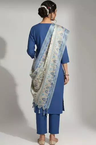 women ethnic motifs embroidered regular thread work kurta with trousers & with dupatta