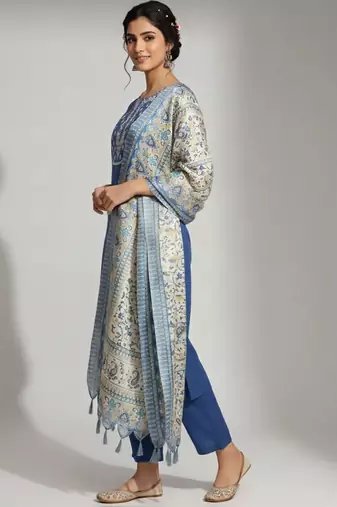 women ethnic motifs embroidered regular thread work kurta with trousers & with dupatta