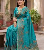 turquoise paisley zari poly chiffon saree