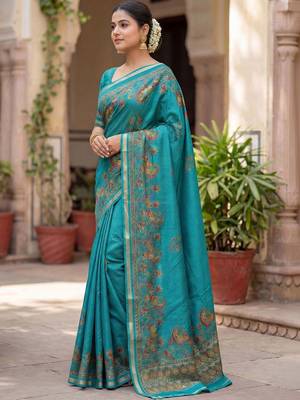 turquoise paisley zari poly chiffon saree 4