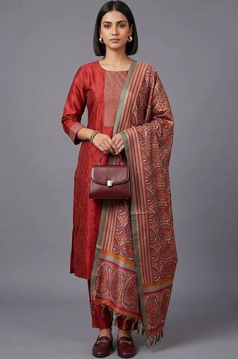 women ethnic motifs regular kurta with trousers & with dupatta