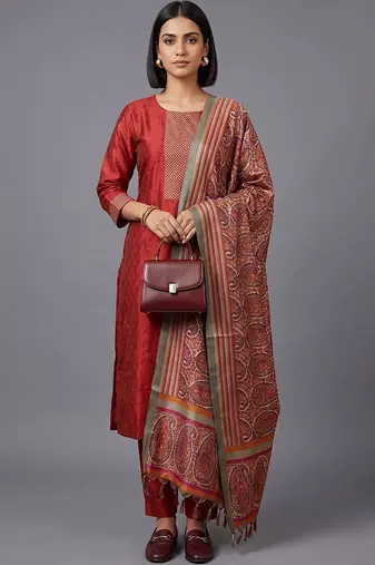 women ethnic motifs regular kurta with trousers & with dupatta