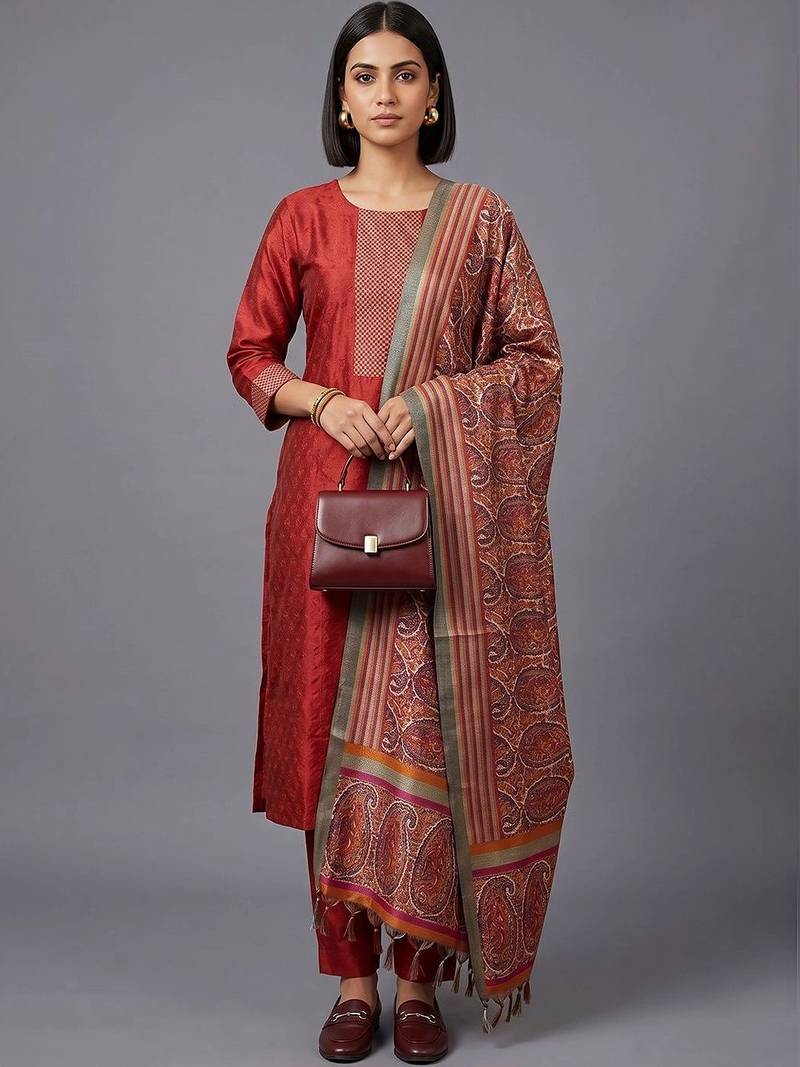 women ethnic motifs regular kurta with trousers & with dupatta