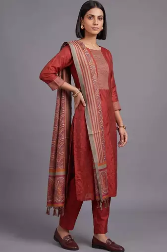 women ethnic motifs regular kurta with trousers & with dupatta