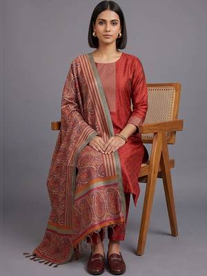 women ethnic motifs regular kurta with trousers & with dupatta 7