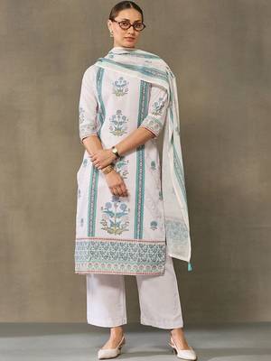 women ethnic motifs printed regular kurta with palazzos & with dupatta 1
