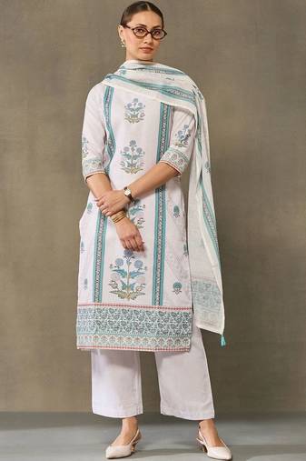 women ethnic motifs printed regular kurta with palazzos & with dupatta