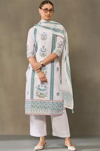 women ethnic motifs printed regular kurta with palazzos & with dupatta