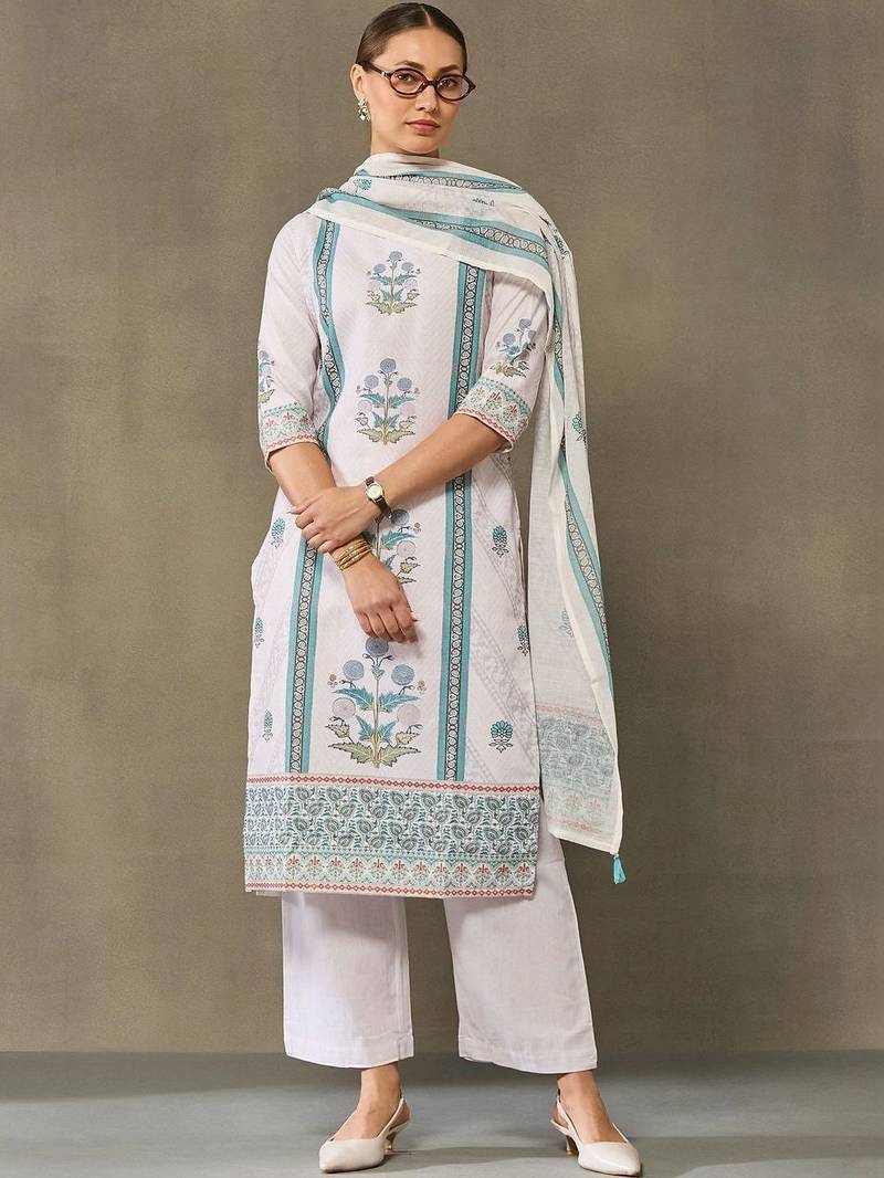 women ethnic motifs printed regular kurta with palazzos & with dupatta
