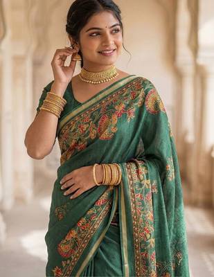 green ethnic motifs zari poly chiffon saree 1