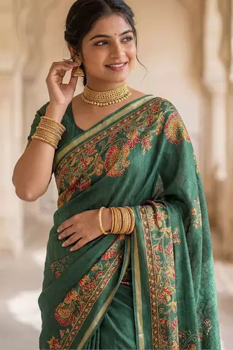 green ethnic motifs zari poly chiffon saree