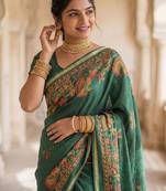 green ethnic motifs zari poly chiffon saree