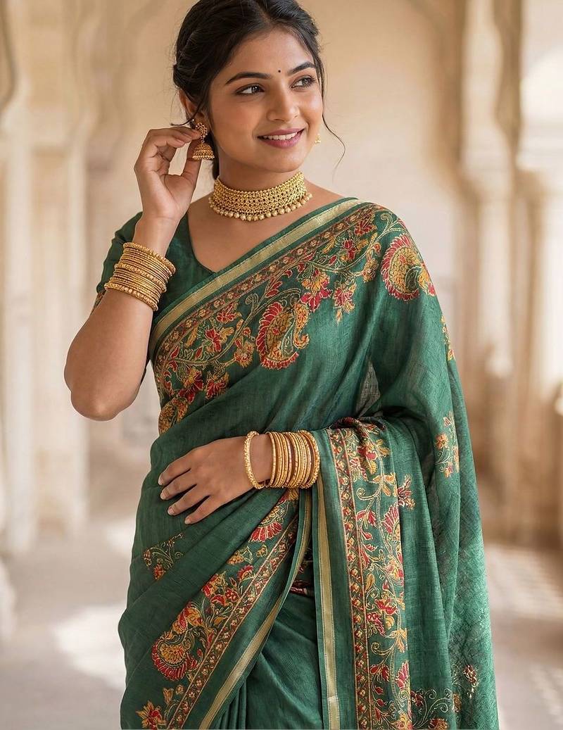 green ethnic motifs zari poly chiffon saree