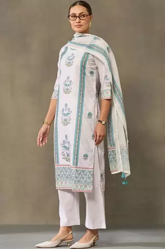 women ethnic motifs printed regular kurta with palazzos & with dupatta