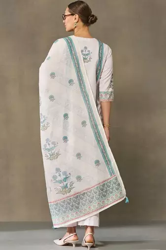 women ethnic motifs printed regular kurta with palazzos & with dupatta