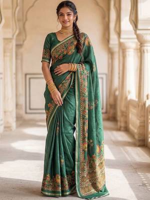 green ethnic motifs zari poly chiffon saree 2